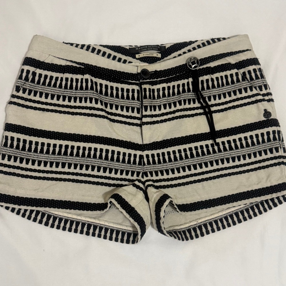 Maison Scotch Pioneer‎ Shorts Black White Tribal Geometric Pattern Size P'tite